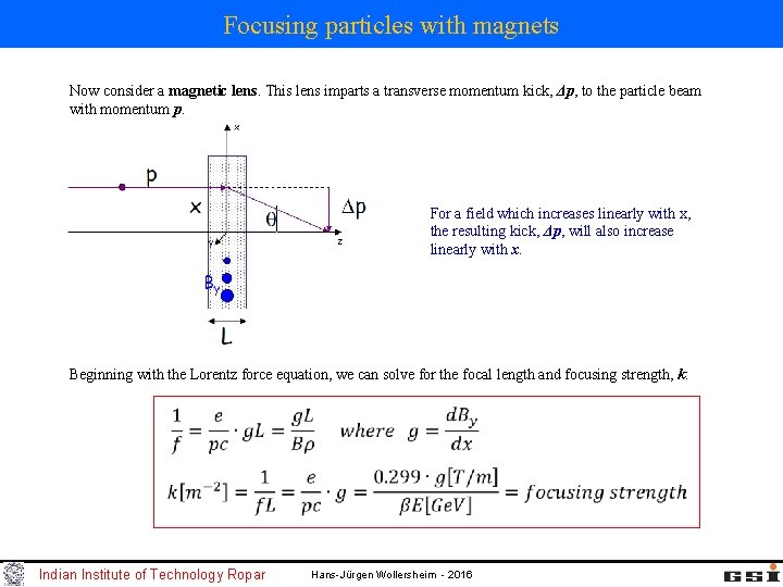 Focusing particles with magnets Now consider a magnetic lens. This lens imparts a transverse