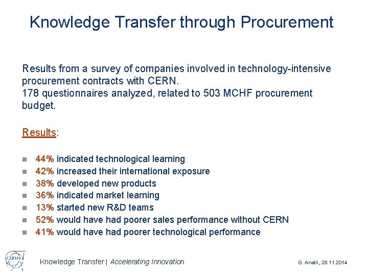 Knowledge Transfer through Procurement Results from a survey of companies involved in technology-intensive procurement