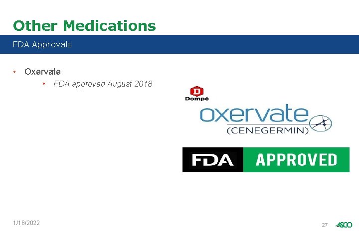 Other Medications FDA Approvals • Oxervate • 1/16/2022 FDA approved August 2018 27 