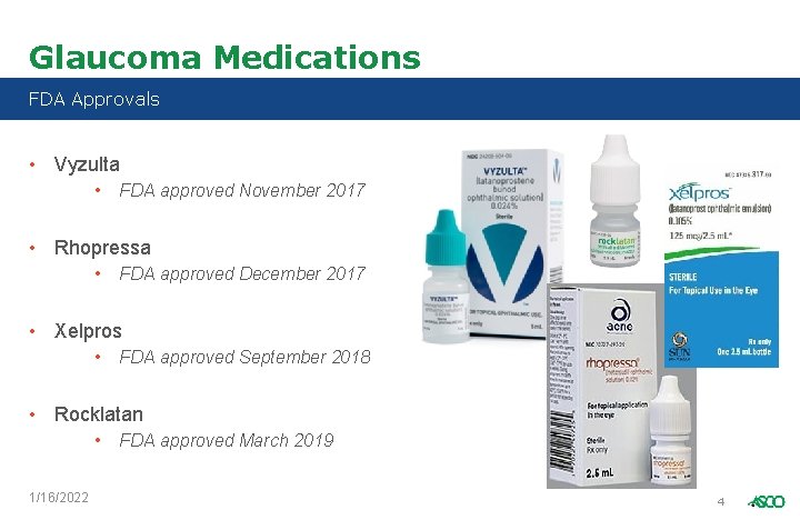 Glaucoma Medications FDA Approvals • Vyzulta • FDA approved November 2017 • Rhopressa •
