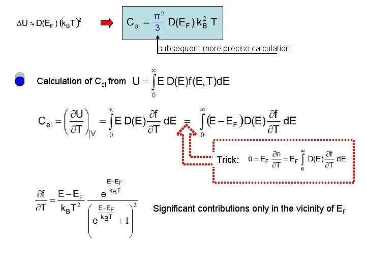 π2 3 subsequent more precise calculation Calculation of Cel from Trick: Significant contributions only π2 3 subsequent more precise calculation Calculation of Cel from Trick: Significant contributions only