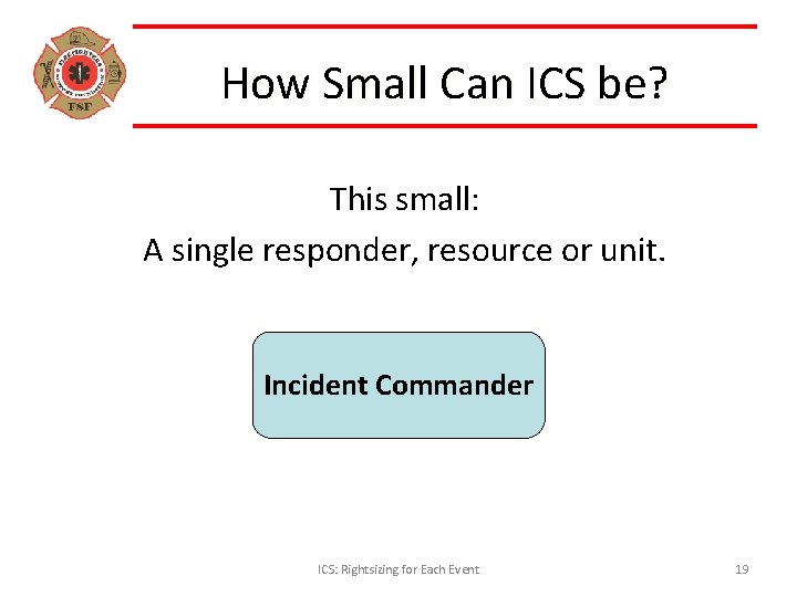 How Small Can ICS be? This small: A single responder, resource or unit. Incident