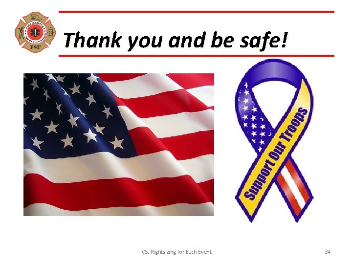 Thank you and be safe! ICS: Rightsizing for Each Event 34 