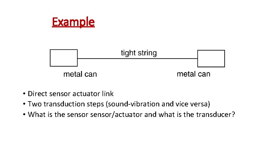 Example • Direct sensor actuator link • Two transduction steps (sound-vibration and vice versa)