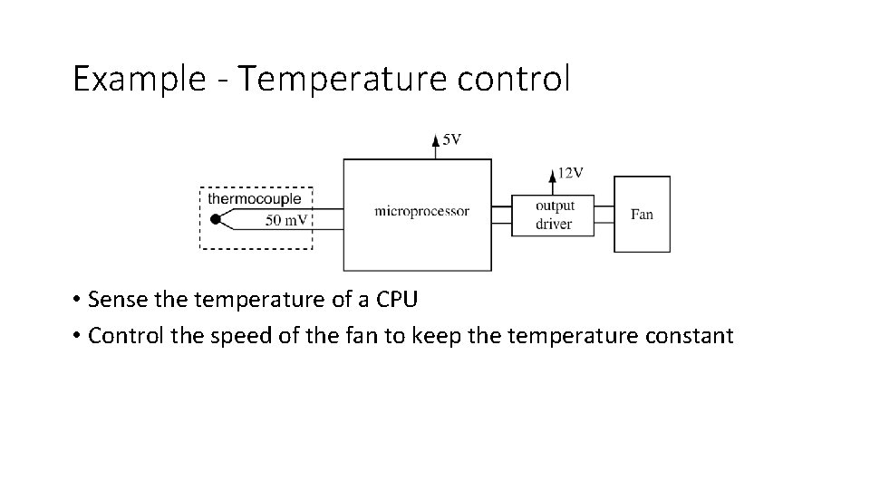 Example - Temperature control • Sense the temperature of a CPU • Control the