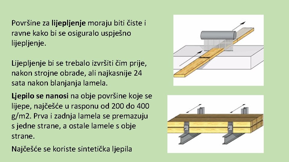 Površine za lijepljenje moraju biti čiste i ravne kako bi se osiguralo uspješno lijepljenje.