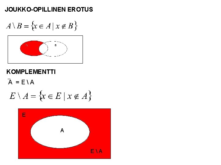 JOUKKO-OPILLINEN EROTUS KOMPLEMENTTI A =EA E A EA 