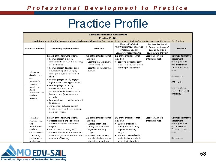 Professional Development to Practice Profile 58 