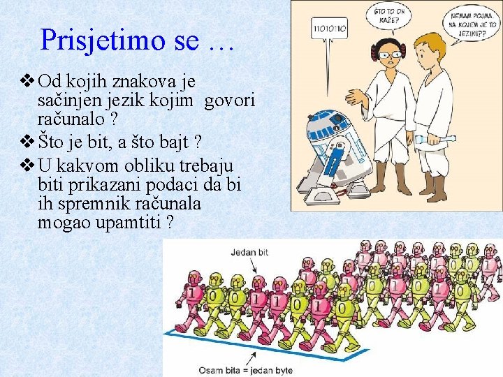 Prisjetimo se … v Od kojih znakova je sačinjen jezik kojim govori računalo ?