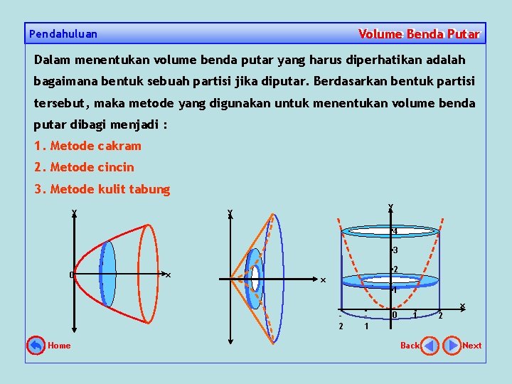 Volume Benda Putar Volume Pendahuluan Dalam menentukan volume benda putar yang harus diperhatikan adalah