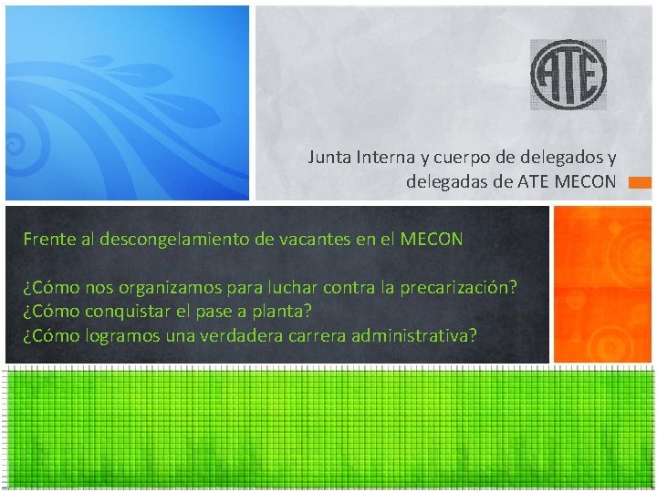 Junta Interna y cuerpo de delegados y delegadas de ATE MECON Frente al descongelamiento