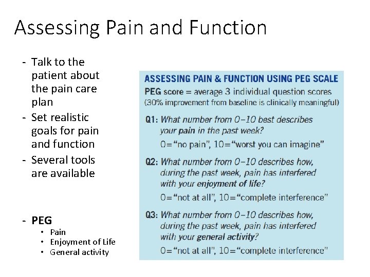 Assessing Pain and Function - Talk to the patient about the pain care plan