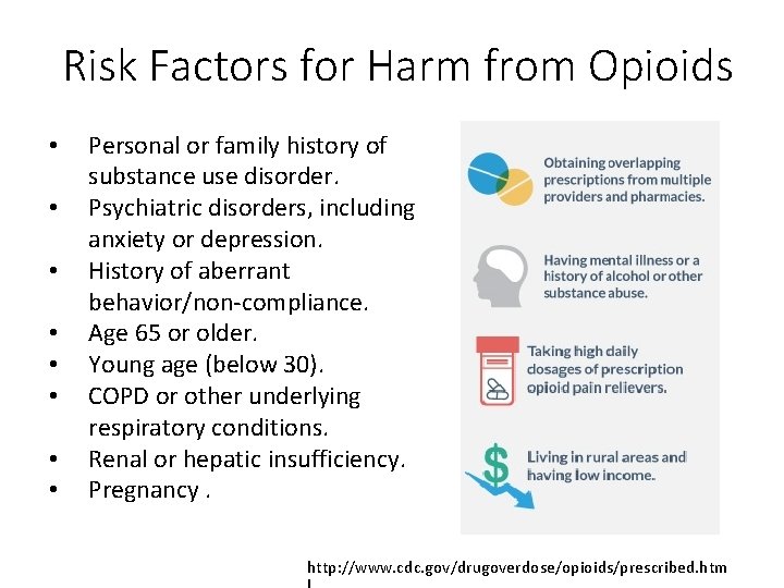 Risk Factors for Harm from Opioids • • Personal or family history of substance