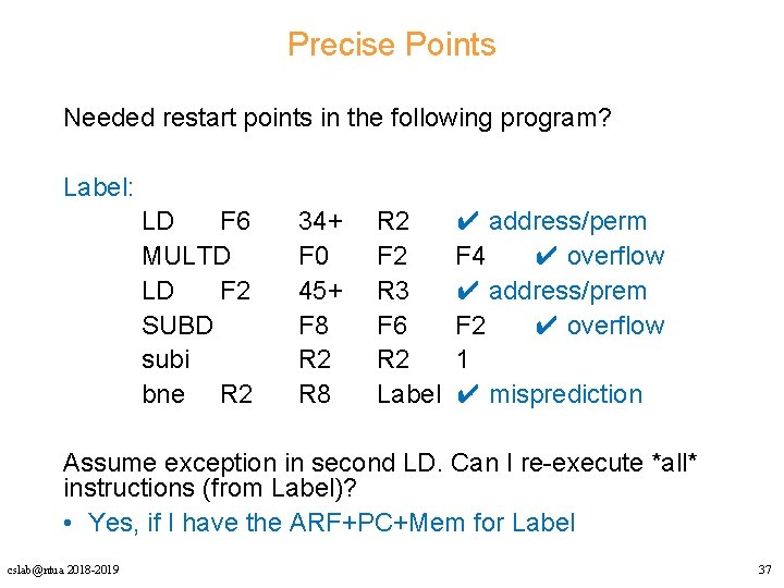 Precise Points Needed restart points in the following program? Label: LD F 6 MULTD