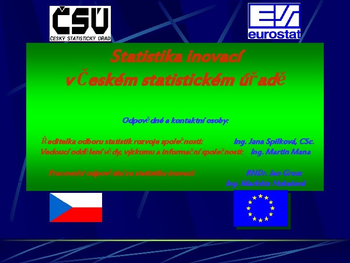 Statistika inovací v Českém statistickém úřadě Odpovědné a kontaktní osoby: Ředitelka odboru statistik rozvoje