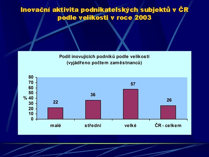 Inovační aktivita podnikatelských subjektů v ČR podle velikosti v roce 2003 