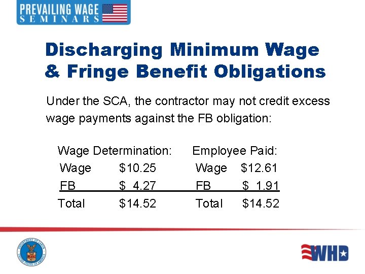 Discharging Minimum Wage & Fringe Benefit Obligations Under the SCA, the contractor may not Discharging Minimum Wage & Fringe Benefit Obligations Under the SCA, the contractor may not