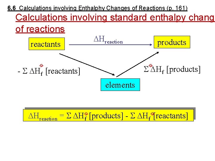 6. 6 Calculations involving Enthalphy Changes of Reactions (p. 161) Calculations involving standard enthalpy