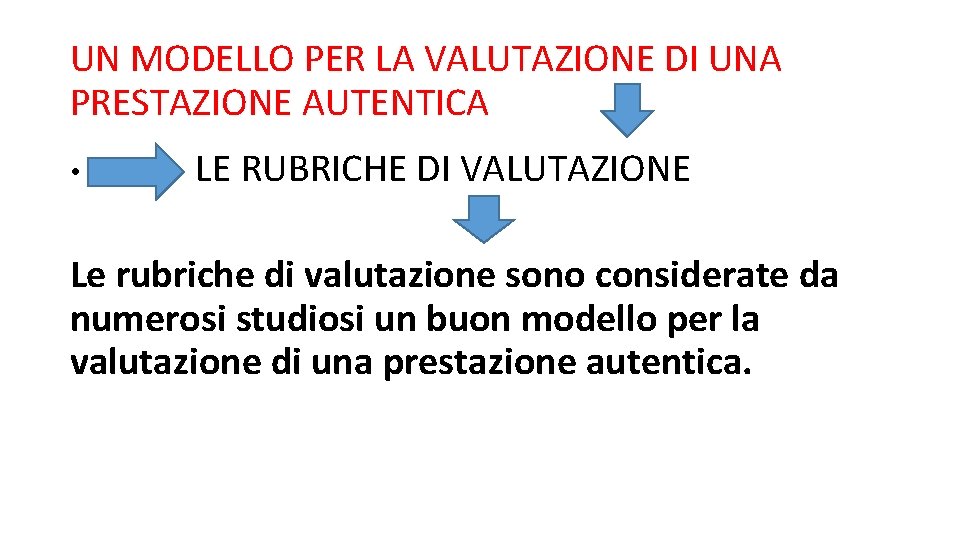 UN MODELLO PER LA VALUTAZIONE DI UNA PRESTAZIONE AUTENTICA • LE RUBRICHE DI VALUTAZIONE