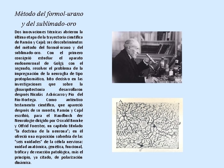 Método del formol-urano y del sublimado-oro Dos innovaciones técnicas abrieron la última etapa de