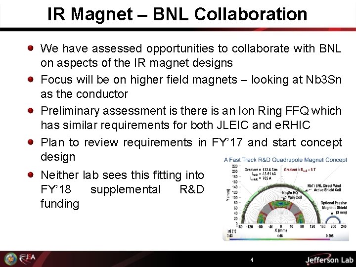 IR Magnet – BNL Collaboration We have assessed opportunities to collaborate with BNL on