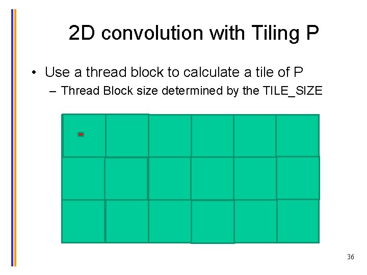 2 D convolution with Tiling P • Use a thread block to calculate a