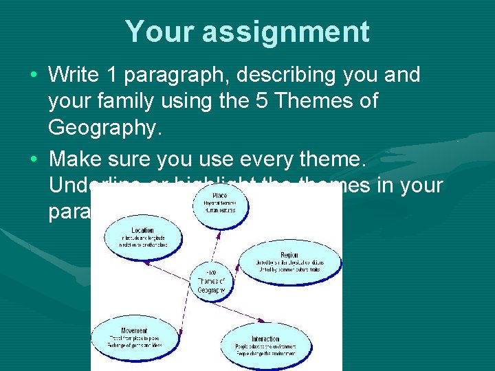 Your assignment • Write 1 paragraph, describing you and your family using the 5