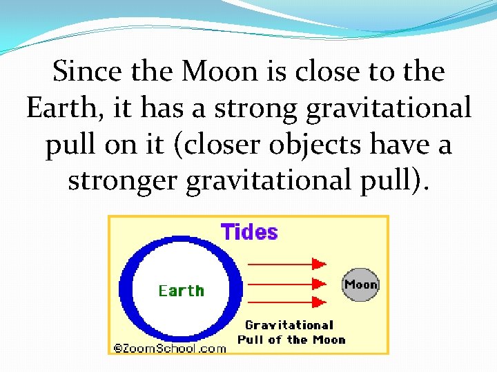 Since the Moon is close to the Earth, it has a strong gravitational pull