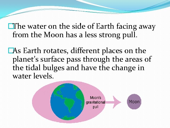 �The water on the side of Earth facing away from the Moon has a