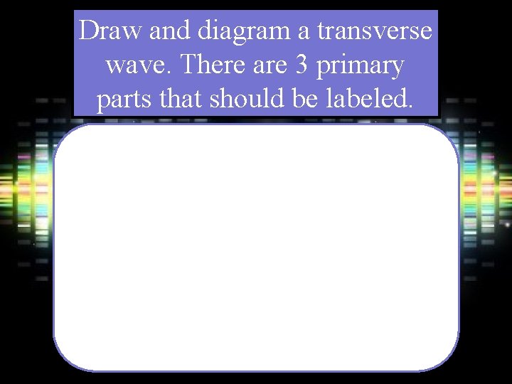 Draw and diagram a transverse wave. There are 3 primary parts that should be