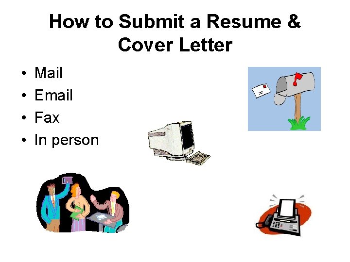 How to Submit a Resume & Cover Letter • • Mail Email Fax In