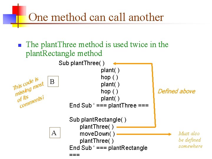 One method can call another n The plant. Three method is used twice in
