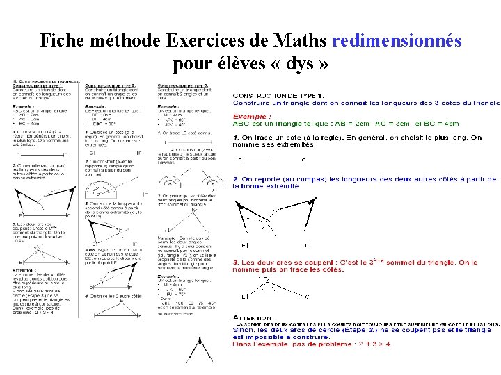 Fiche méthode Exercices de Maths redimensionnés pour élèves « dys » 