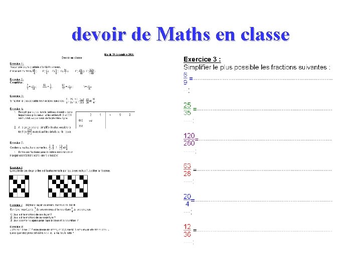 devoir de Maths en classe 