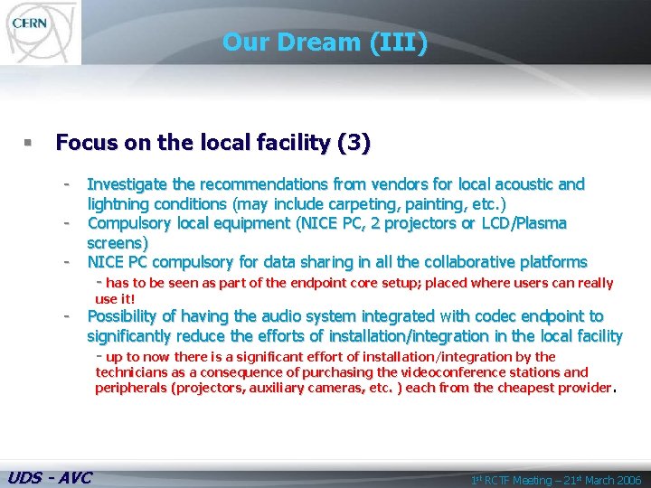 Our Dream (III) § Focus on the local facility (3) - Investigate the recommendations
