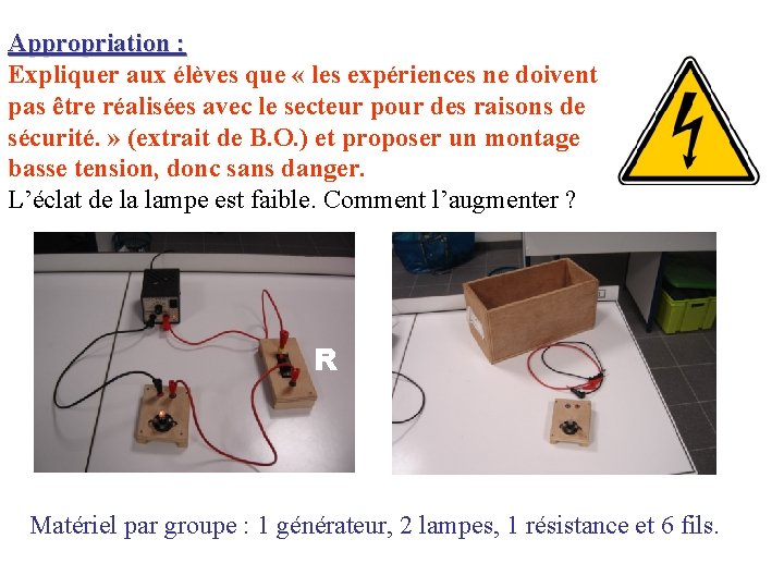 Appropriation : Expliquer aux élèves que « les expériences ne doivent pas être réalisées