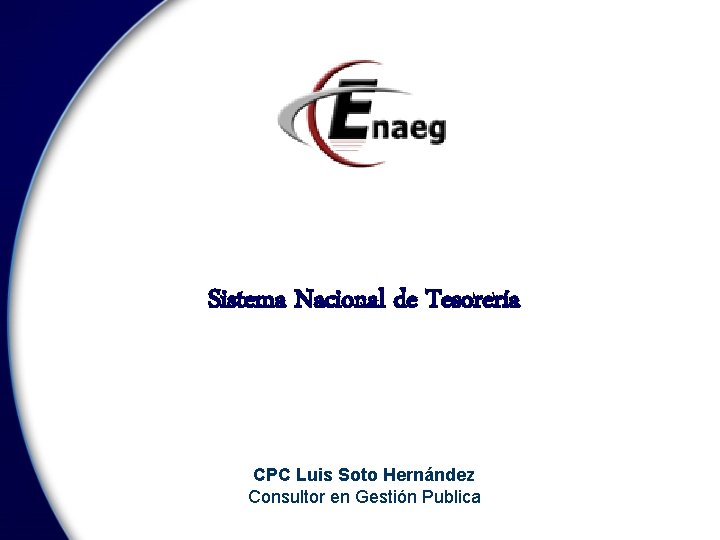 Sistema Nacional de Tesorería CPC Luis Soto Hernández Consultor en Gestión Publica 