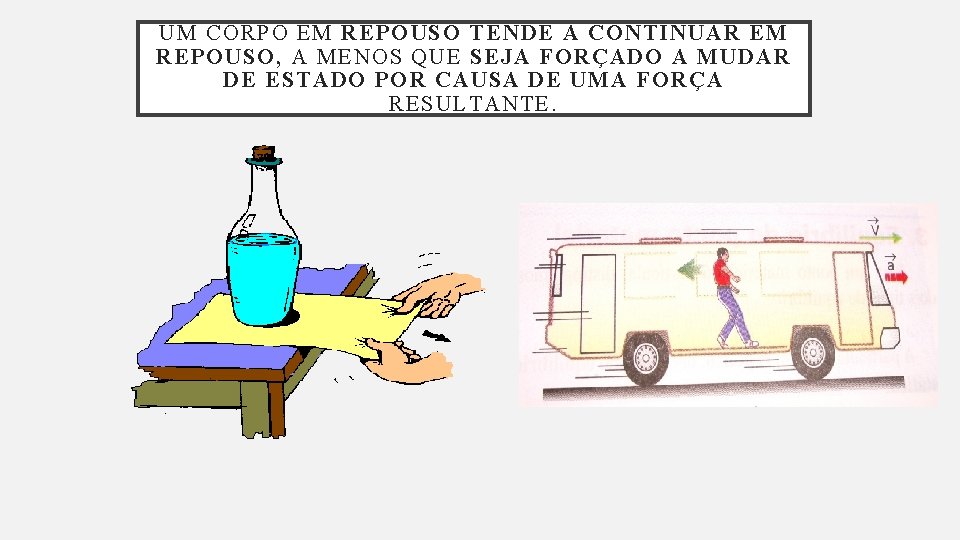 UM CORPO EM REPOUSO TENDE A CONTINUAR EM REPOUSO, A MENOS QUE SEJA FORÇADO UM CORPO EM REPOUSO TENDE A CONTINUAR EM REPOUSO, A MENOS QUE SEJA FORÇADO