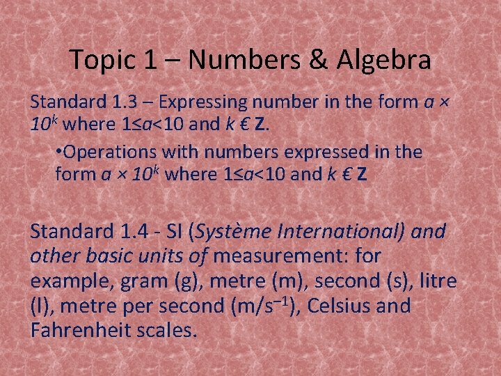 Topic 1 Numbers Algebra Standard 1 3 Expressing