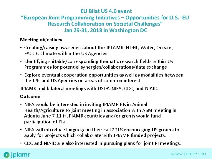EU Bilat US 4. 0 event “European Joint Programming Initiatives – Opportunities for U.