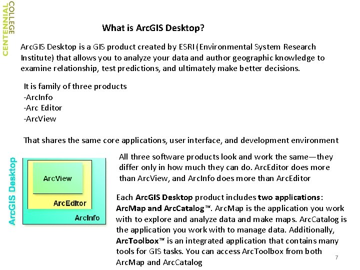 What is Arc. GIS Desktop? Arc. GIS Desktop is a GIS product created by What is Arc. GIS Desktop? Arc. GIS Desktop is a GIS product created by