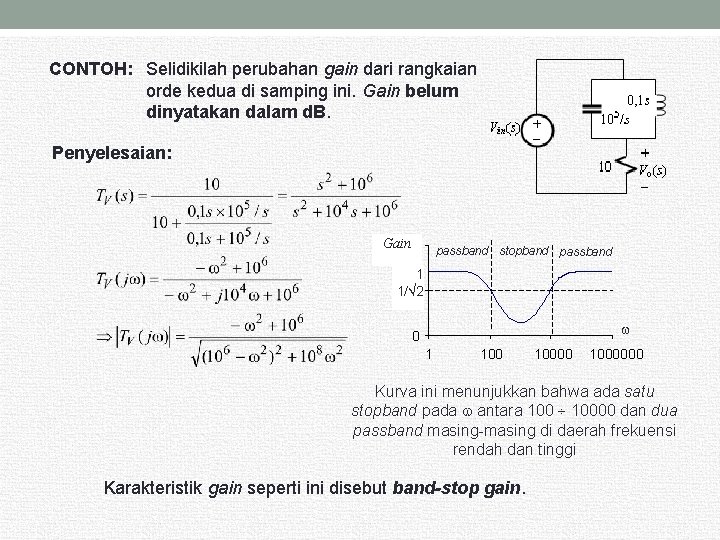 CONTOH: Selidikilah perubahan gain dari rangkaian orde kedua di samping ini. Gain belum dinyatakan