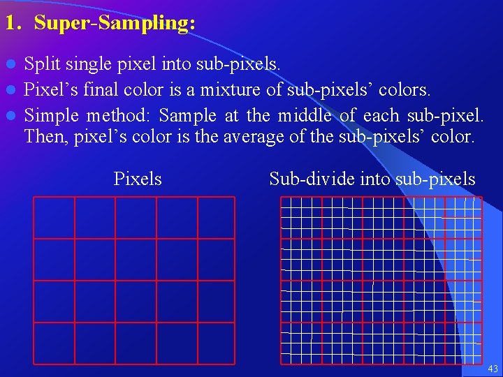 1. Super-Sampling: Split single pixel into sub-pixels. l Pixel’s final color is a mixture