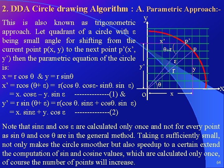 2. DDA Circle drawing Algorithm : A. Parametric Approach: y This is also known