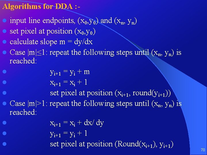 Algorithms for DDA : l l l input line endpoints, (x 0, y 0)