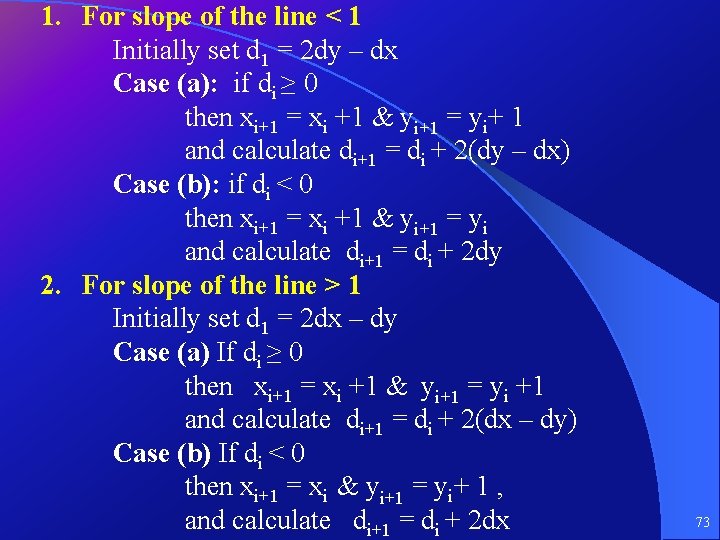 1. For slope of the line < 1 Initially set d 1 = 2