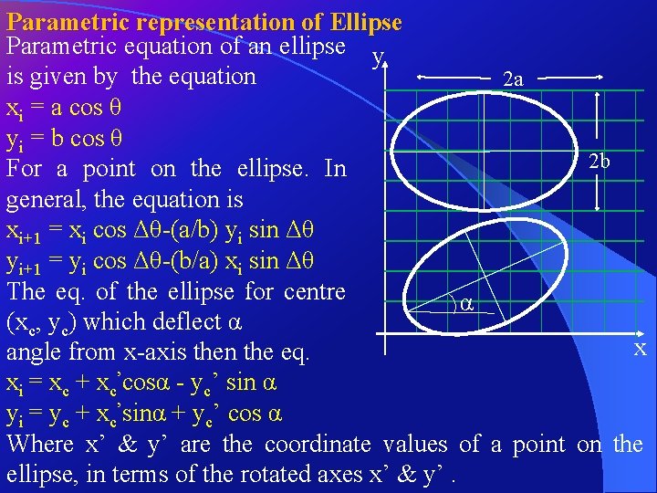 Parametric representation of Ellipse Parametric equation of an ellipse y is given by the