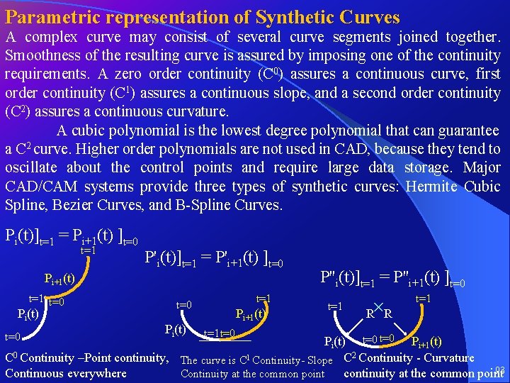 Parametric representation of Synthetic Curves A complex curve may consist of several curve segments