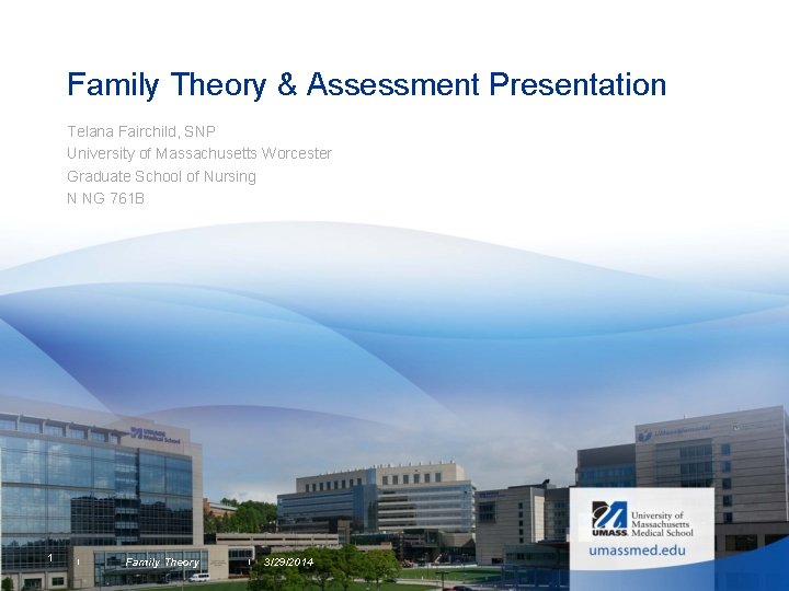 Family Theory & Assessment Presentation Telana Fairchild, SNP University of Massachusetts Worcester Graduate School Family Theory & Assessment Presentation Telana Fairchild, SNP University of Massachusetts Worcester Graduate School
