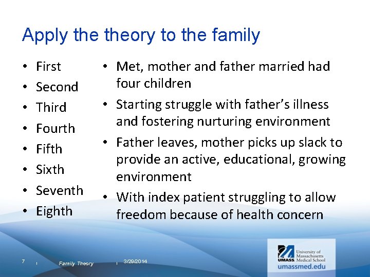 Apply theory to the family • • First Second Third Fourth Fifth Sixth Seventh Apply theory to the family • • First Second Third Fourth Fifth Sixth Seventh